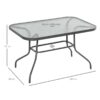 Best Garden Dining Table Glass Top Metal Frame with Parasol Hole Outdoor Balcony Grey 120L x 80Wcm - Image 3