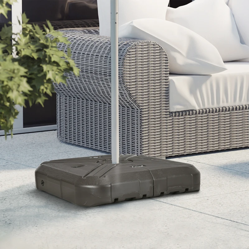 Best Fillable Cantilever Parasol Base Weights with Steel Cross Base, Garden Umbrella Stand Weight with Wheels, 195kg Sand or 170kg Water Filled, Coffee - Image 2