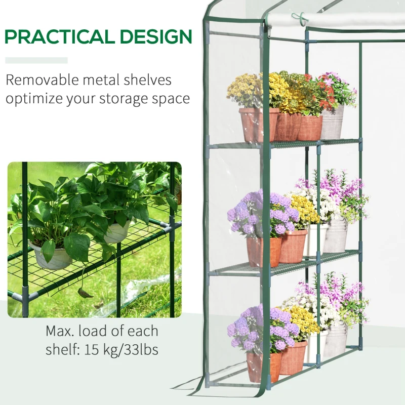 Best Walk in Greenhouse with 3-Tier 8 Shelves, Green House with Hemmed Cover, Roll-up Zipped Door, Steel Frame, 143 x 143 x 195cm - Image 7