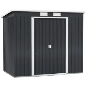 Best 7 x 4ft Galvanised Steel Garden Shed, with Foundation Kit - Dark Grey
