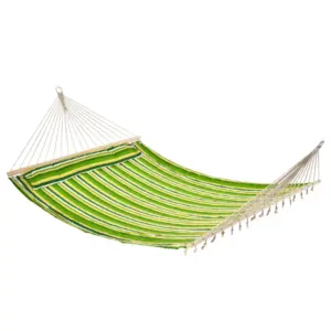 Best Double Cotton Hammock Camping Swing Outdoor Garden Beach Stripe Hanging Bed with Pillow, 188 x 140 cm, 180 KG Capacity, Green