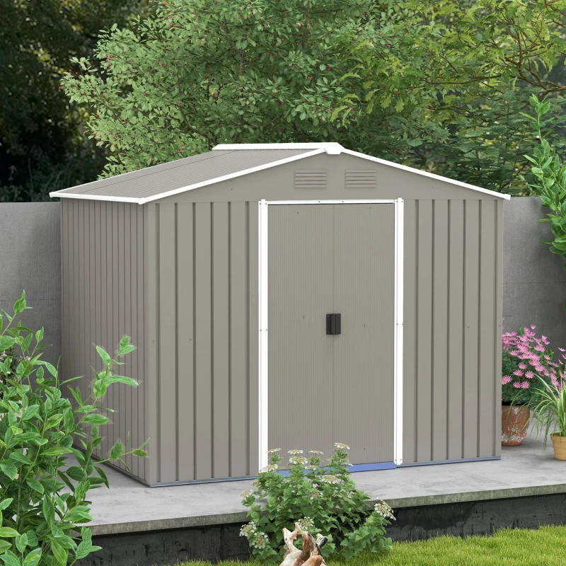 Best 7.7 x 5.7ft Outdoor Garden Storage Shed, Metal Tool House with Ventilation and Sliding Doors, Light Grey - Image 7