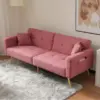 Convertible Sofa Bed with Adjustable Backrest, Gold Legs, Side Pockets, Sherpa Fabric Sleeper Sofa for Bedroom, 176L x 64W x 75H cm, Pink - Image 4