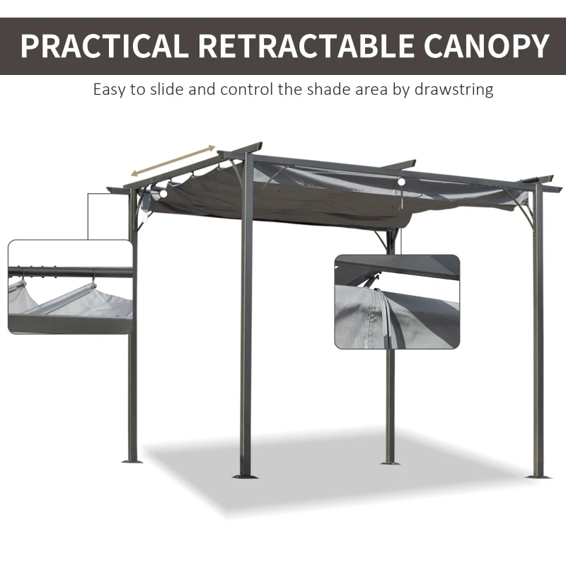 Best 3 x 3(m) Metal Pergola with Retractable Roof, Garden Gazebo Metal Pergola Canopy. Outdoor Sun Shade Shelter for Party BBQ, Grey - Image 5