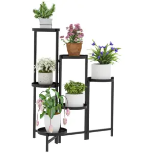 Best 3 Tier Plant Stand Indoor Outdoor, Foldable Corner Plant Stands for Multiple Plants, Metal Round Flower Pot Holder for Patio Garden Balcony Living Room, Black