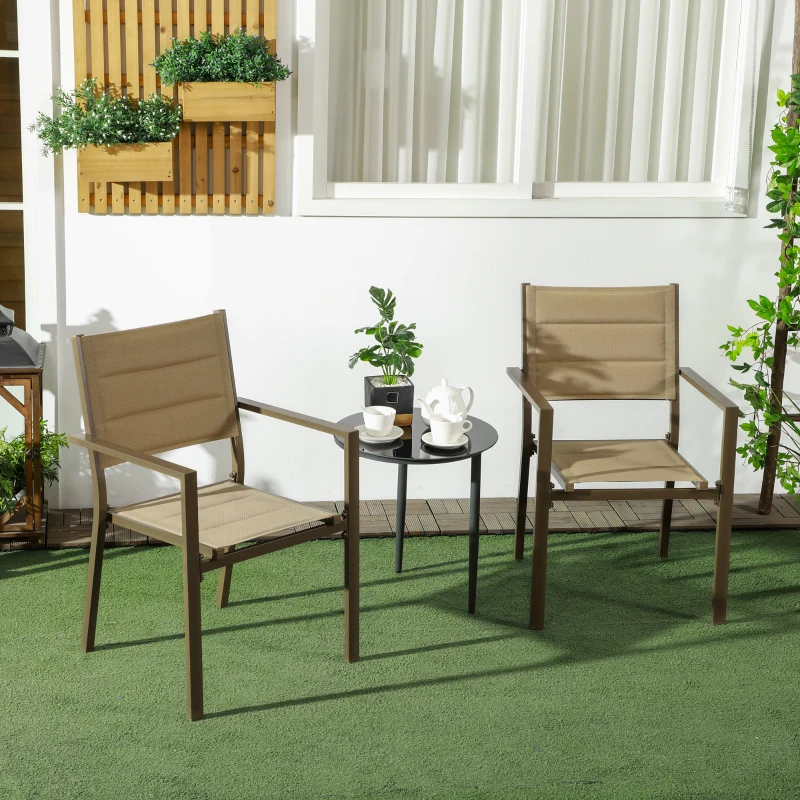 Best Set of Two Aluminium Stacking Garden Chairs - Khaki - Image 2