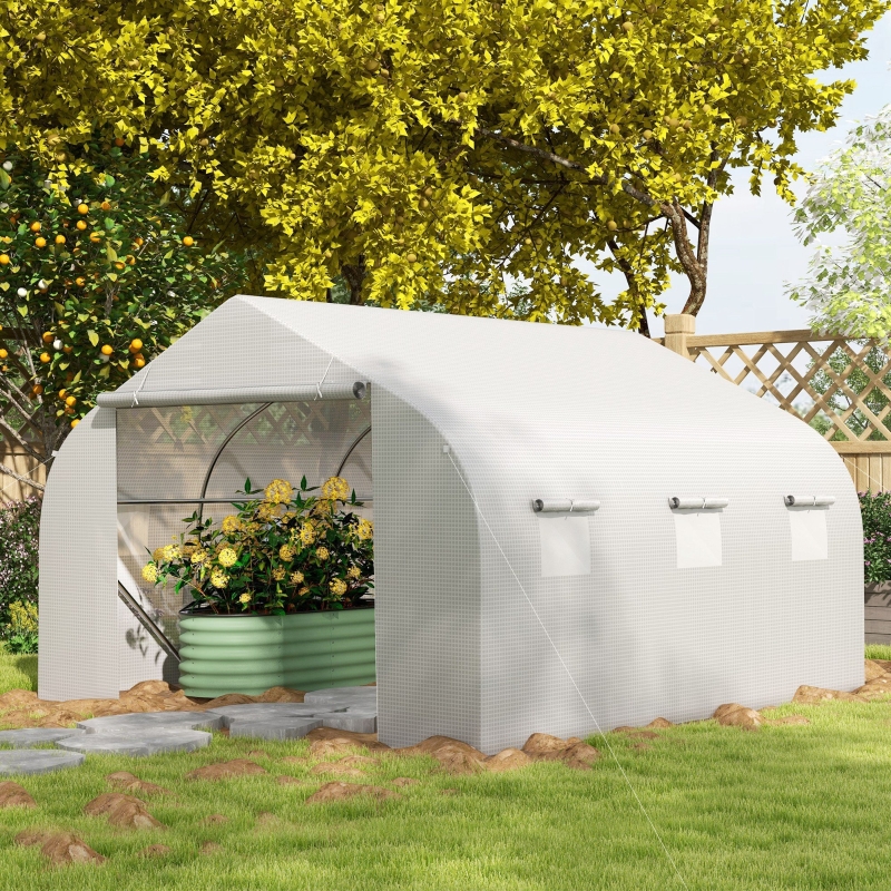 Best Walk-In Polytunnel Greenhouse Warm House Garden Tunnel Shelter Plant Shed with Door and Windows, Galvanised Steel Frame, 4.5 x 3 x 2m, White - Image 11