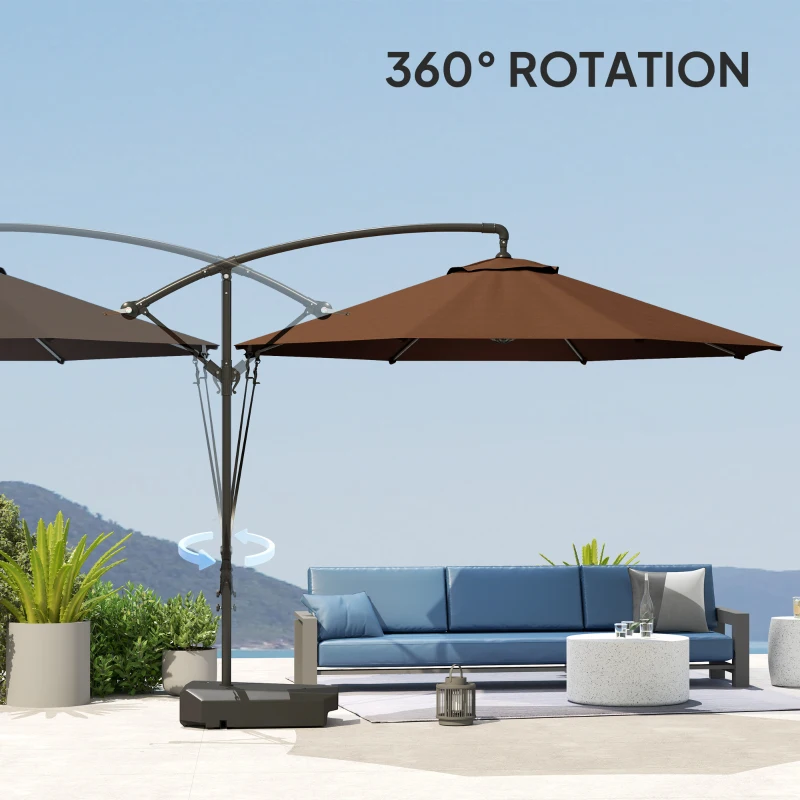 Best 3(m) Garden Cantilever Parasol with Fillable Base, Wind Protection Strap, Cover, Round Banana Hanging Umbrella with Crank Handle and Tilt, Patio Umbrella for Outdoor Sun Shade, UPF50+, Brown - Image 8