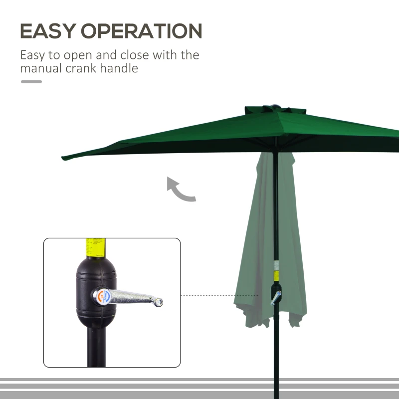 Best 3(m) Half Parasol, Semi Round Umbrella with Metal Frame, Crank Handle for Balcony, Garden, Green - Image 6