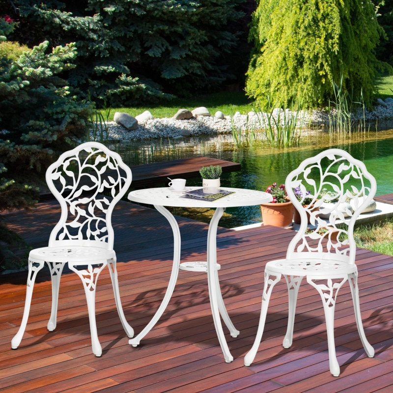 Best 3 Pcs Aluminium Bistro Set Garden Furniture Dining Table Chairs Antique Outdoor Seat Patio Seater White - Image 10