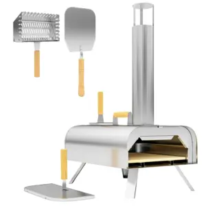 Best Outdoor Pizza Oven, Portable Wood Pellet Pizza Oven with Pizza Stone and Peel, Foldable Legs, Chimney, 12 Inch Wood Fired Pizza Maker for Outdoor Cooking, Stainless Steel