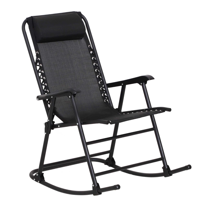 Best Garden Rocking Chair Folding Outdoor Adjustable Rocker Zero-Gravity Seat with Headrest Camping Fishing Patio Deck, 90 x 64 x 110 cm - Black - Image 11
