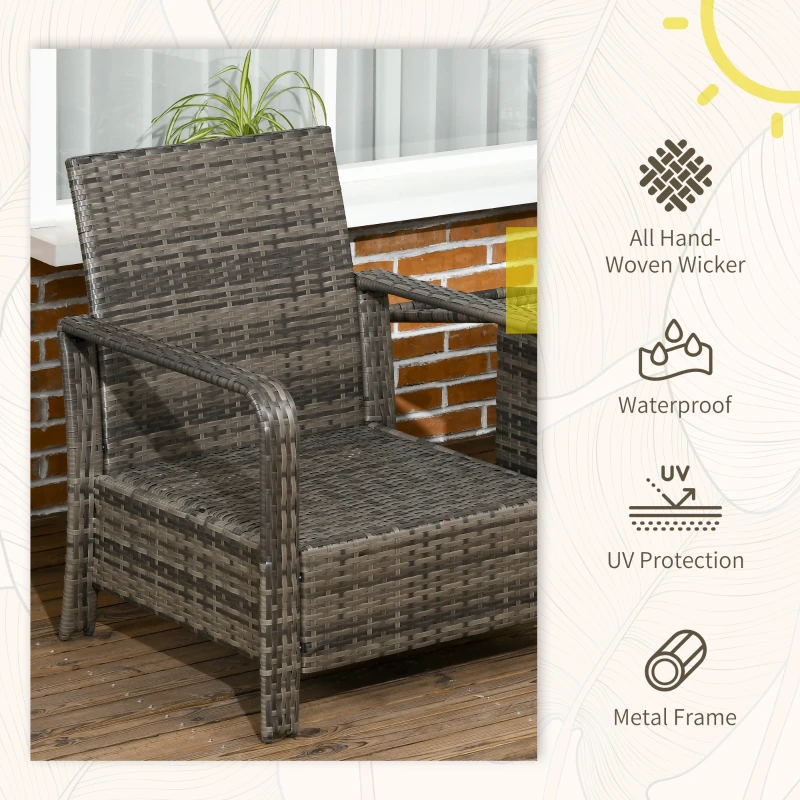 Best 3 Pieces Rattan Bistro Set, Wicker Garden Furniture Set with Storage Coffee Table and Chairs, Thickened Cushions for Outdoor, Patio, Balcony, Grey - Image 4