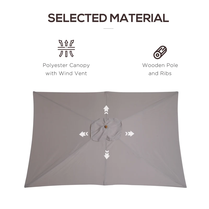 Best 2 x 3m Wooden Garden Parasol Umbrella Outdoor Sun Shade Canopy, Table Market Umbrella with Vent, 38 mm Pole, Rope Pulley Mechanism, Light Grey - Image 5