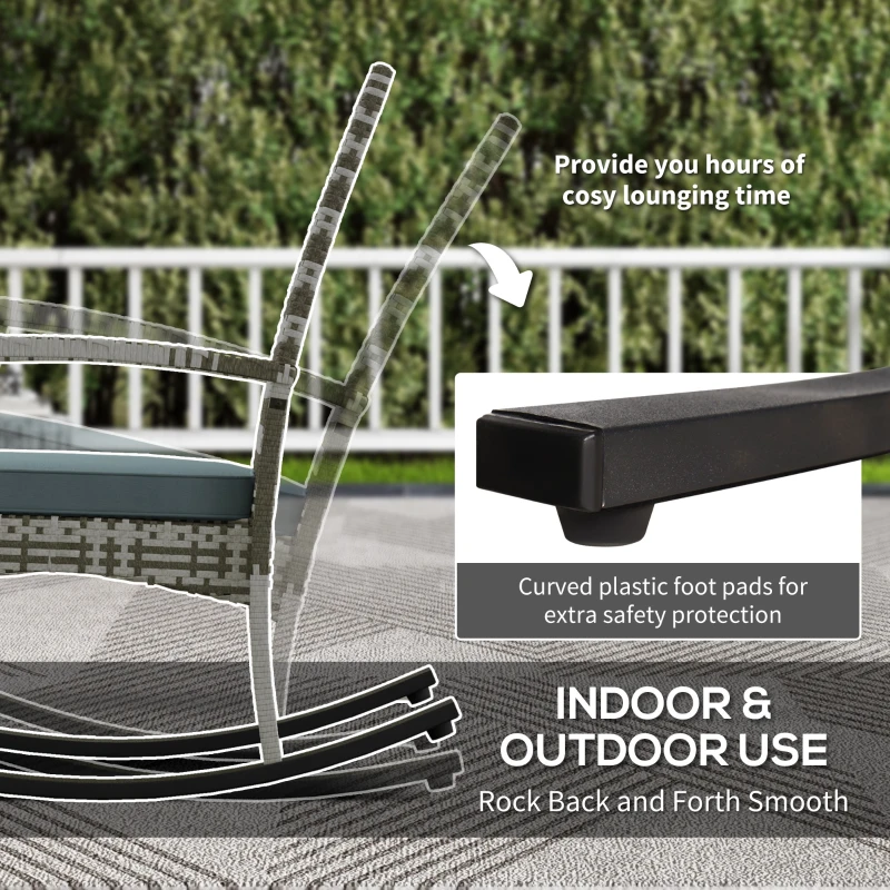 Best Outdoor PE Rattan Rocking Chair Set of 2, Garden Rocking Chair Set with Armrest and Cushion, Light Grey - Image 7