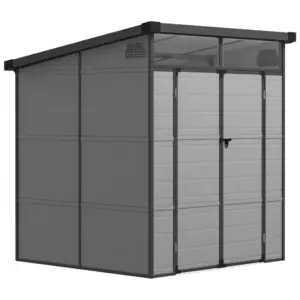 Best 6 x 6ft Outdoor Storage Shed, Plastic Garden Shed with Windows and Air Vents, Outdoor Resin Tool Shed with Latch Doors for Garden, Deck, Light Grey