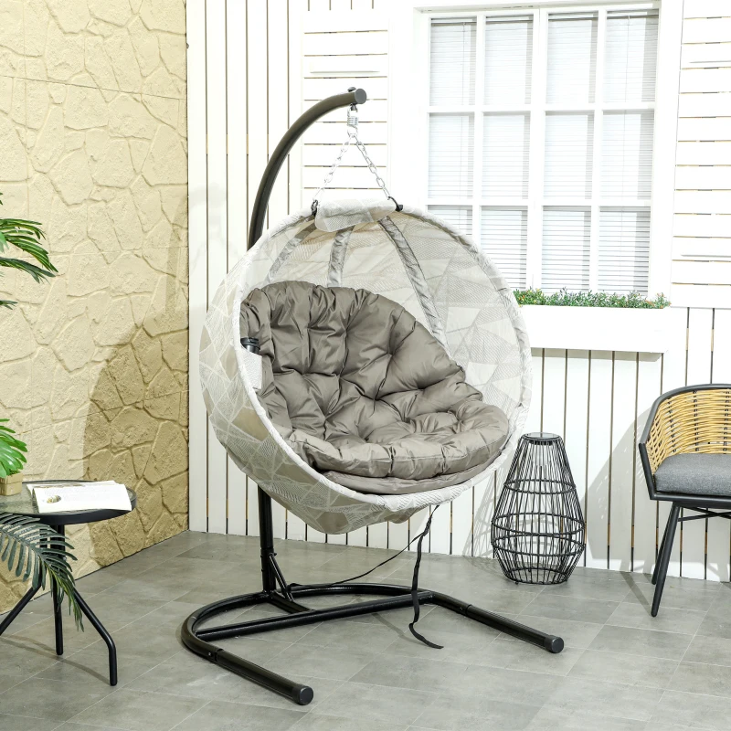 Best Hanging Egg Chair Outdoor Indoor Garden Swing Chair with Folding Basket, Garden Hanging Chair with Stand, Thickened Cushion, Cup Holder for Patio, Balcony, Sand Brown - Image 2