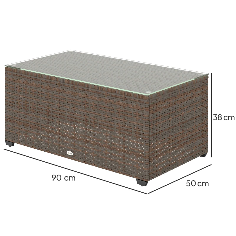 Best 90 x 50cm Glass-Top Rattan Side Table - Brown - Image 3