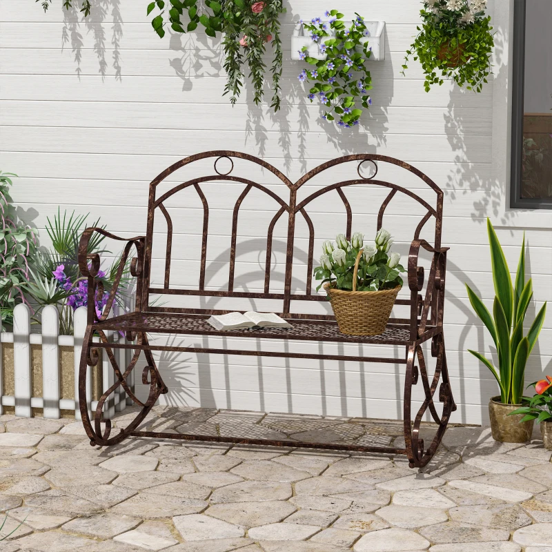 Outdoor Iron Rocking Chair-Bronze Red - Image 2