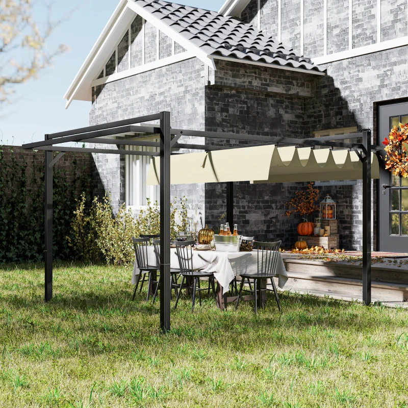 Best 3 x 4m Aluminium Pergola, with Retractable Roof - Grey/Khaki - Image 2