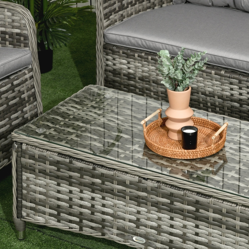 Best Four-Piece Rattan Sofa Set, with Glass-Top Table - Mixed Grey - Image 9