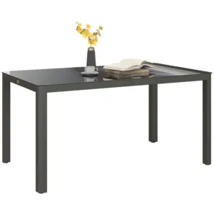 Best 150cm x 88cm Aluminium Table, with Glass Tabletop - Grey