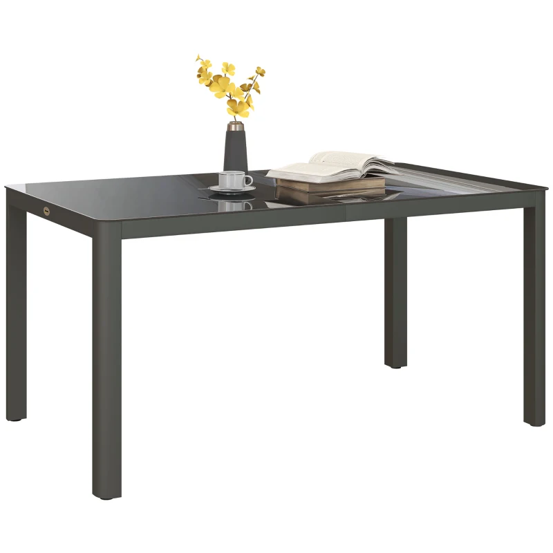 Best 150cm x 88cm Aluminium Table, with Glass Tabletop - Grey