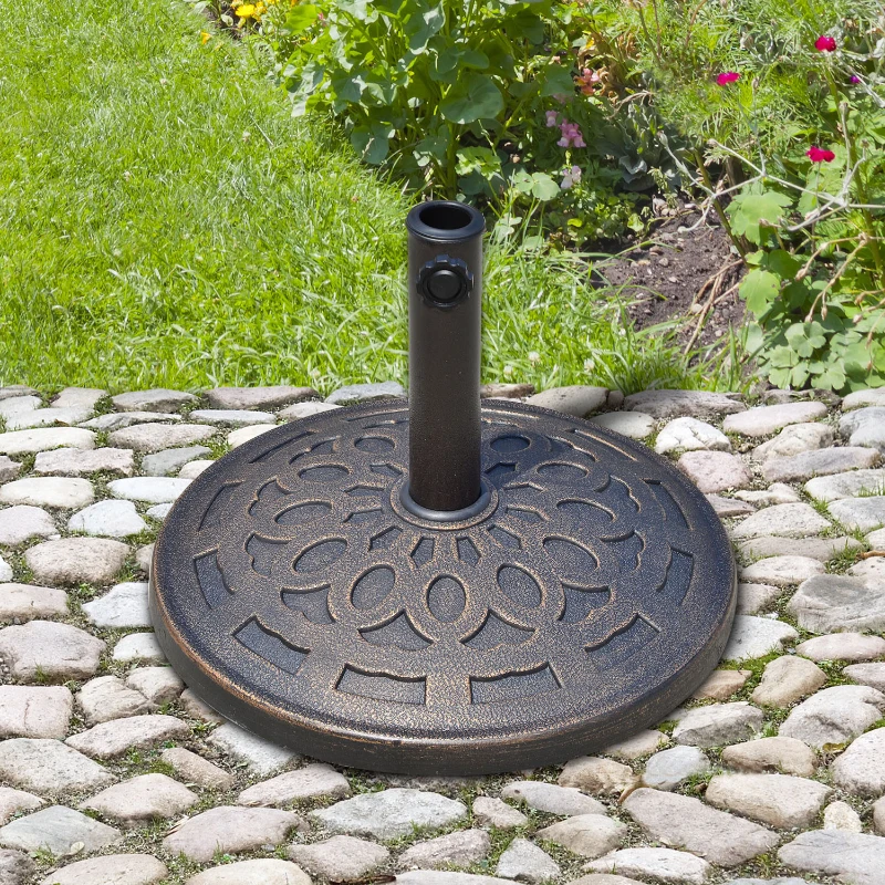 Best 14kg Round Garden Parasol Base Holder Decorative Resin Market Umbrella Stand with Adjustable Coupler, Bronze - Image 2