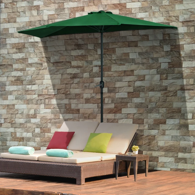 Best 3(m) Half Parasol, Semi Round Umbrella with Metal Frame, Crank Handle for Balcony, Garden, Green - Image 2