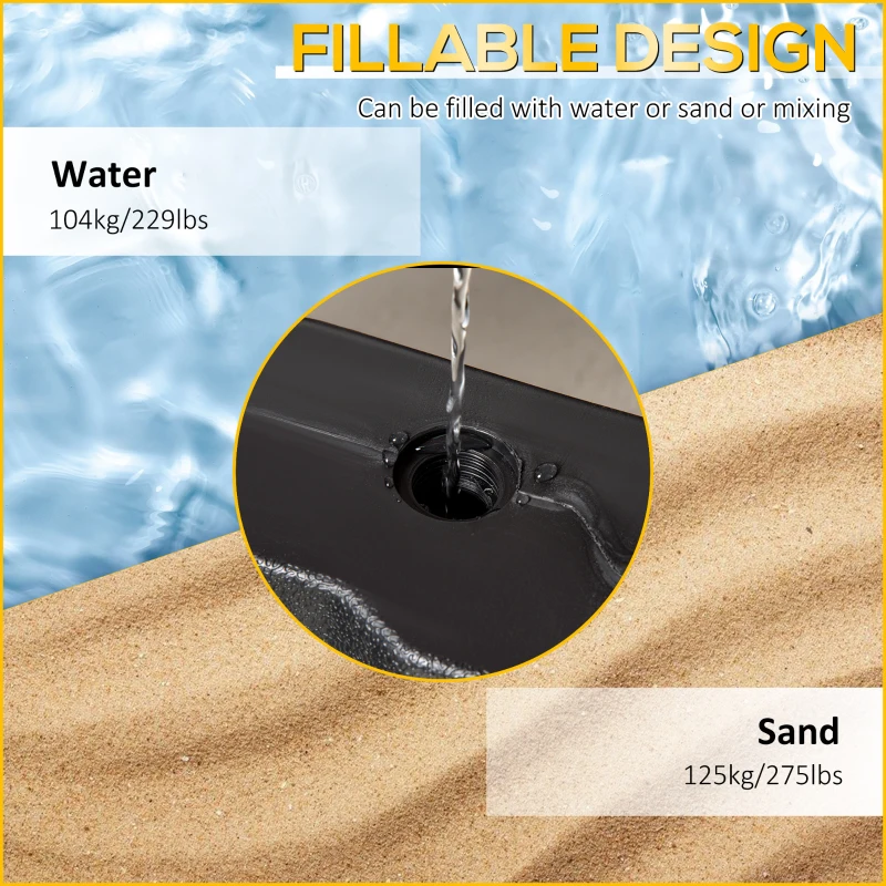 Best Detachable Patio Umbrella Base, Cantilever Parasol Base Stand Outdoor Umbrella Weights, Filled with Sand and Water up to 140KG, Black - Image 5