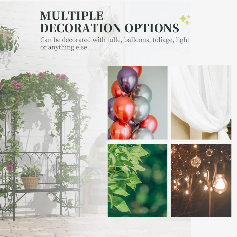 Best Garden Metal Frame Bench W/Arch for Various Climbing Plant, 115Lx50Wx203H cm-Black - Image 5