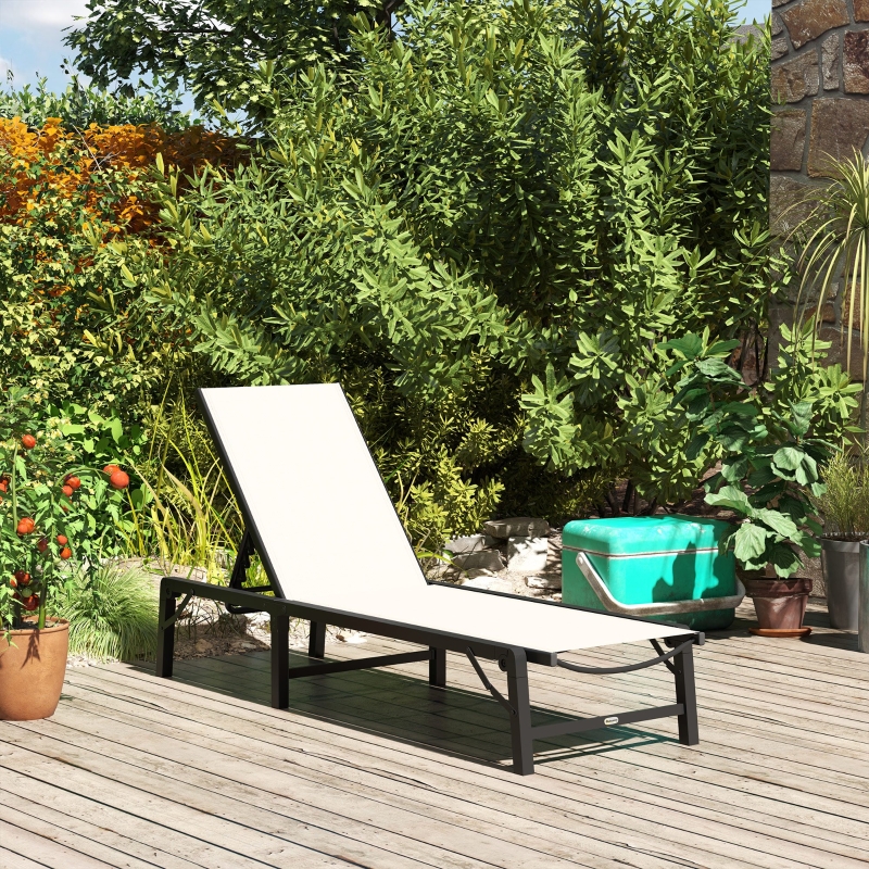 Best Folding Sun Lounger, 5-Position Adjustable Garden Chaise Lounge Sunbed, Steel Frame Reclining Chair for Beach, Porch, Patio, Camping, Khaki - Image 9