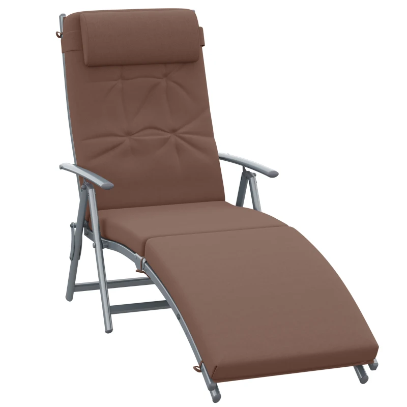 Best Sun Lounger Steel Frame Outdoor Folding Chaise Texteline Lounge Chair Recliner with Headrest & 7 Levels Adjustable Backrest, Brown