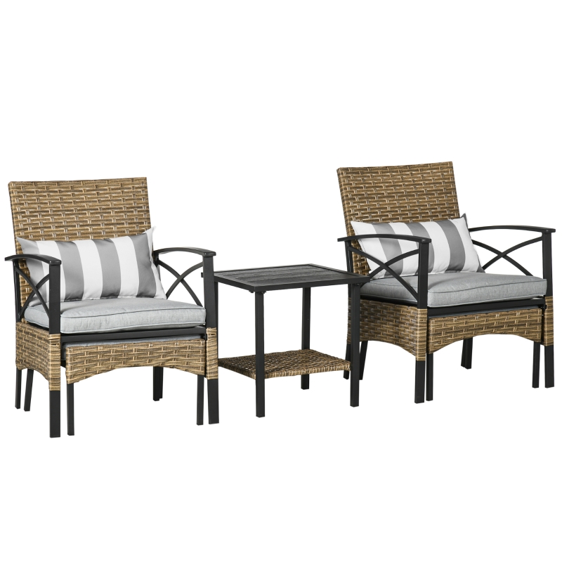 Best 5 Piece PE Rattan Garden Furniture Set, 2 Armchairs,2 Stools, Steel Tabletop with Wicker Shelf, Padded Outdoor Seating, Grey - Image 11