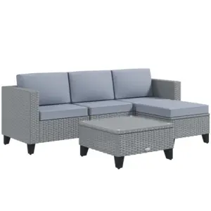 Best 5-Piece Rattan Patio Furniture Set with Corner Sofa, Footstools, Coffee Table, for Poolside, Grey