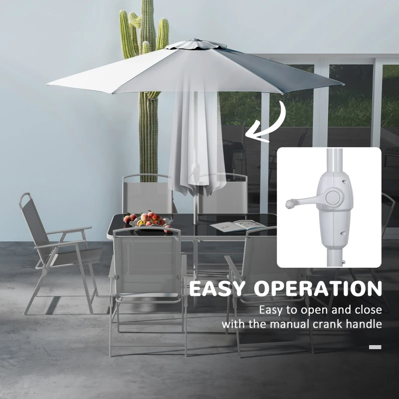 Best Eight-Piece Garden Dining Set, with Chairs, Table and Parasol - Grey - Image 7