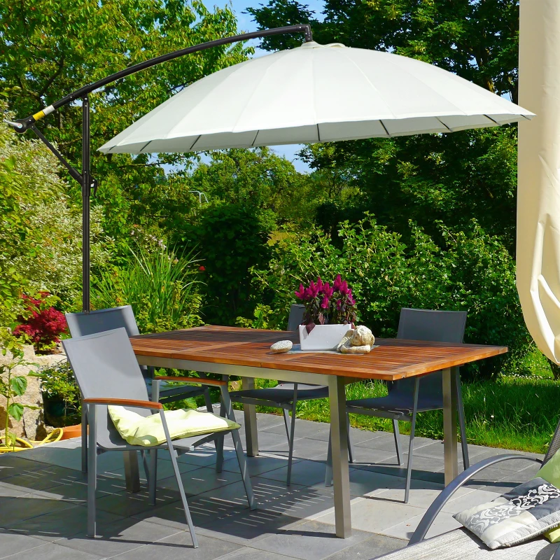Best 3(m) Cantilever Umbrella 18 Ribs & Vents Adjustable Angle for Patio Cream White - Image 2