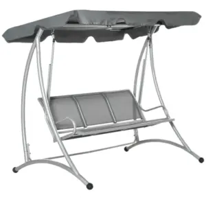 Best Three Person Steel Outdoor Porch Swing Chair Bench w/ Canopy Cover Grey
