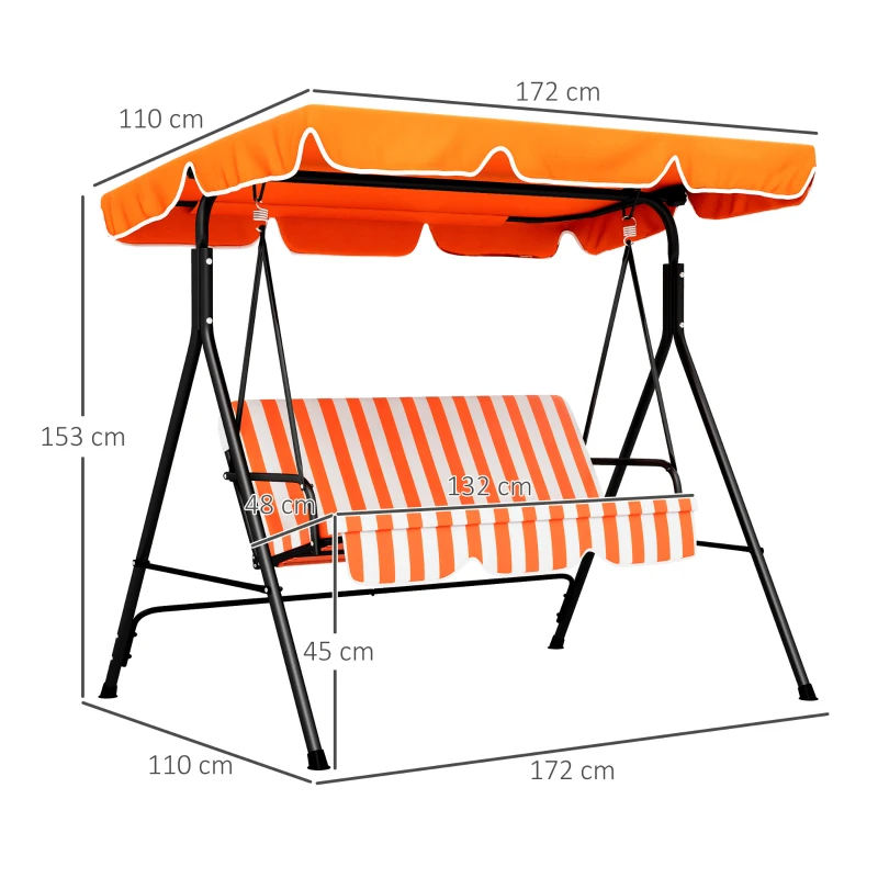 Best 3 Seater Canopy Swing Chair Garden Rocking Bench Heavy Duty Patio Metal Seat w/ Top Roof - Orange - Image 3