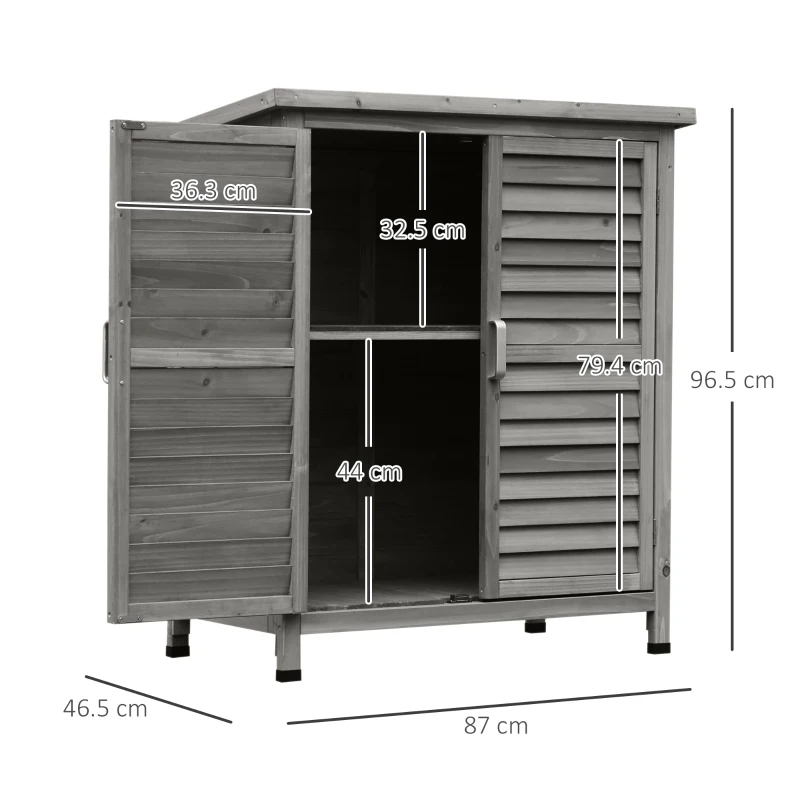 Best Garden Shed Wooden Garden Storage Shed 2 Door Unit Solid Fir Wood Garage Tool Organisation Cabinet, 87L x 46.5W x 96.5Hcm, Grey - Image 3