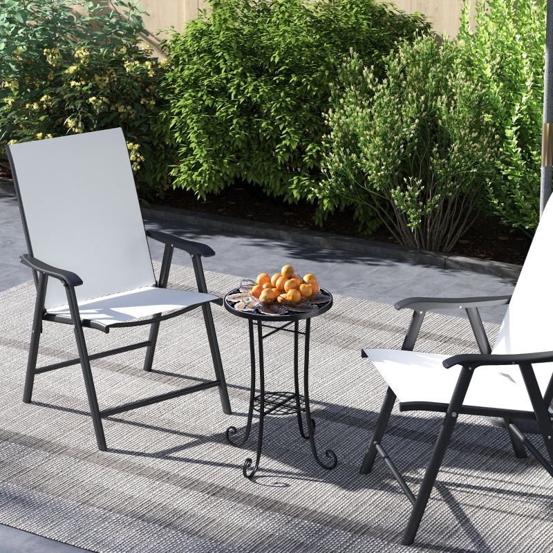 Best Mosaic Garden Table, 35.5 cm Round Outdoor Table with Shelf, Ceramic Tile Top, Small Garden Side Table Bistro Table End Table Plant Stand for Indoor, Patio, Balcony, Orange - Image 10