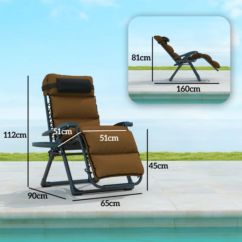 Best Set of Two Reclining Sun Loungers, with Cushion - Brown - Image 3