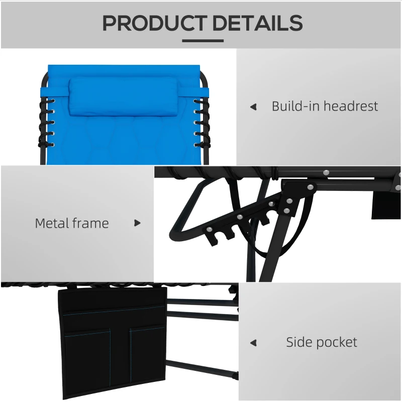 Best Padded Sun Lounger, with Five-Position Reclining Back - Blue - Image 5