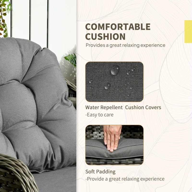 Best 3 Pieces Rattan Bistro Set, Wicker Garden Bistro Set, Glass Top Balcony Table and Chairs with Cushions for Outdoor, Patio, Balcony, Grey - Image 5