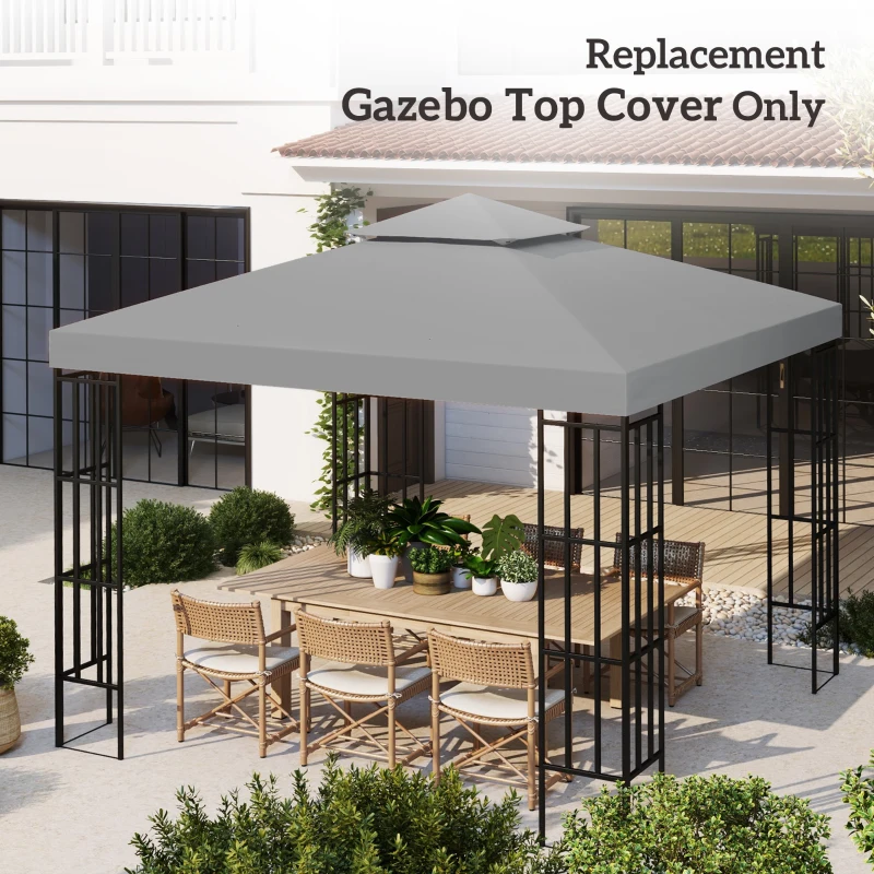 Best 3(m) Gazebo Top Cover Double Tier Canopy Replacement Pavilion Roof Light Grey - Image 7