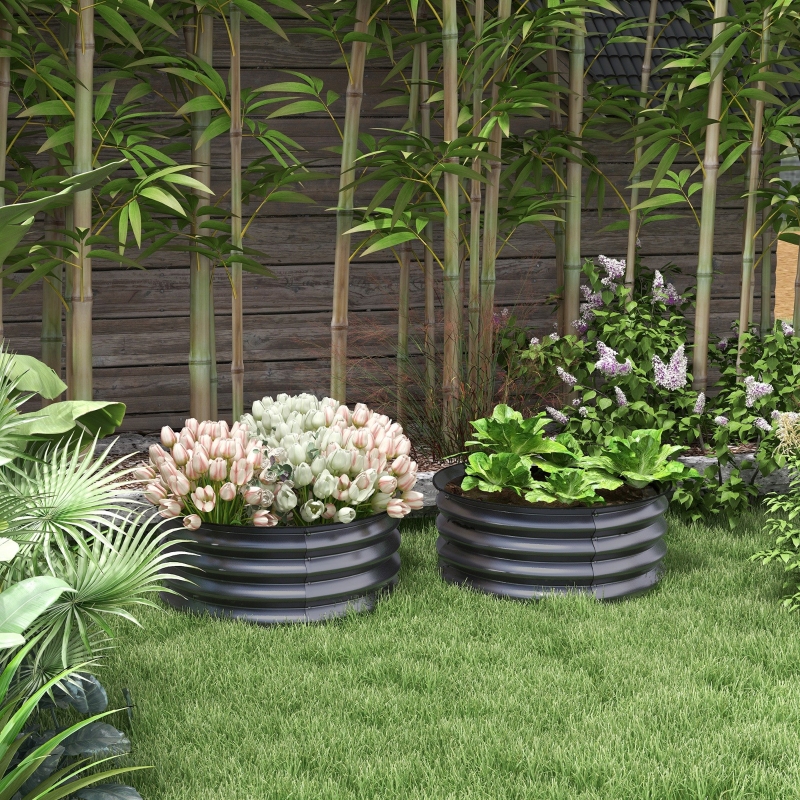 Best Set of 2 Raised Garden Bed, Metal Planter Box with Safety Edging, Easy-to-assemble Stock Tank, Dark Grey - Image 10