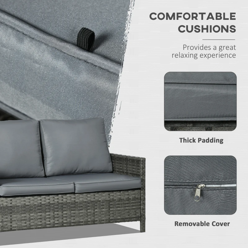 Best 6 Seater Rattan Garden Furniture Set, Gas Fire Pit Table, Wicker Loveseat, 2 Armchairs and 2 Footstools, 6 Piece Patio Rattan furniture Sofa Sets with Cushions for Conservatory, Grey - Image 6