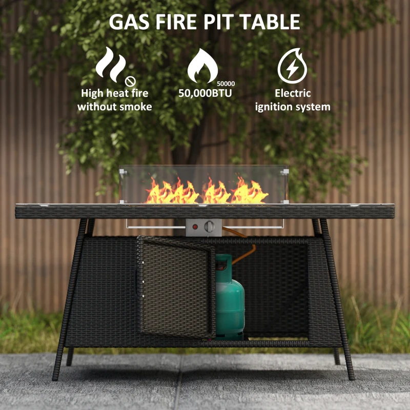 Best 7 Pieces Outdoor Rattan Garden Furniture with Fire Pit Table, 6 Seater Garden Table and Chairs with Cushions, Rattan Dining Set with Propane Heater Table, Windscreen, 50,000 BTU, Black - Image 6