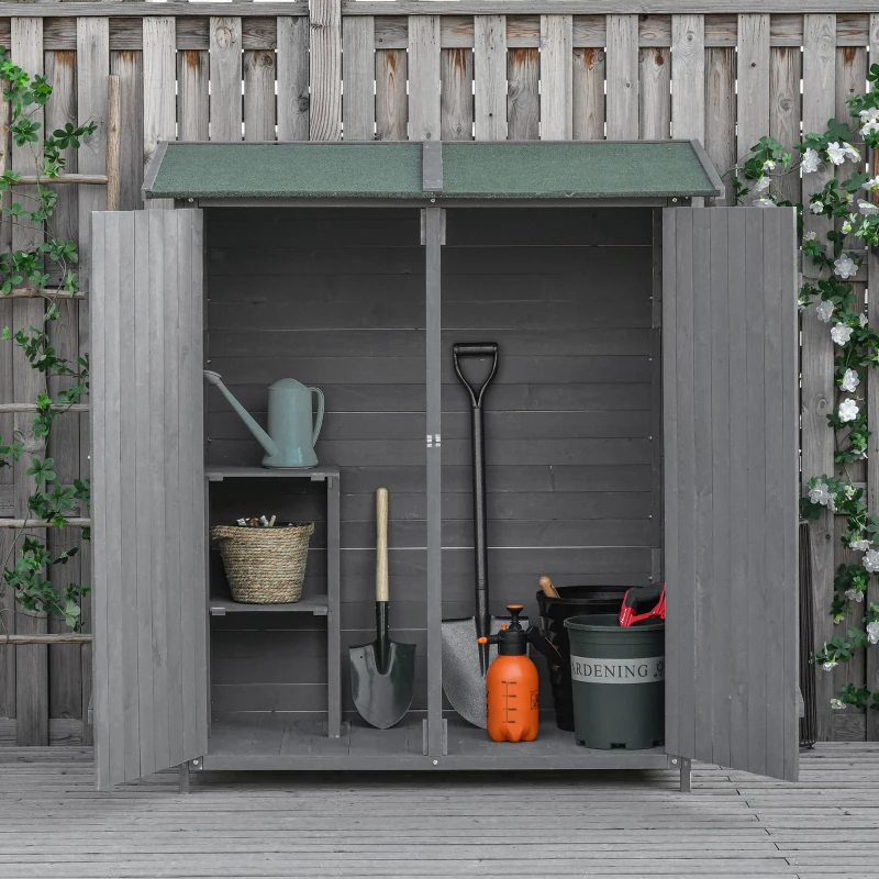 Best 139 x 75 Fir Wood Garden Shed, with Asphalt Roof - Grey - Image 7