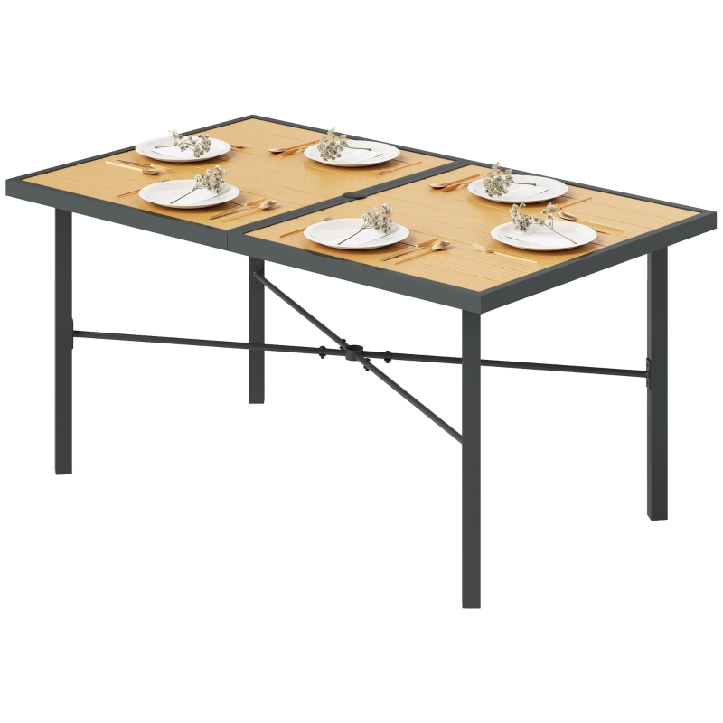 Best Garden Table for 6, Outdoor Dining Table with 5cm Umbrella Hole, Wood Effect Top, Rust Resistant Frame, for Patio, Balcony, Terrace, 150 x 90 cm - Image 11